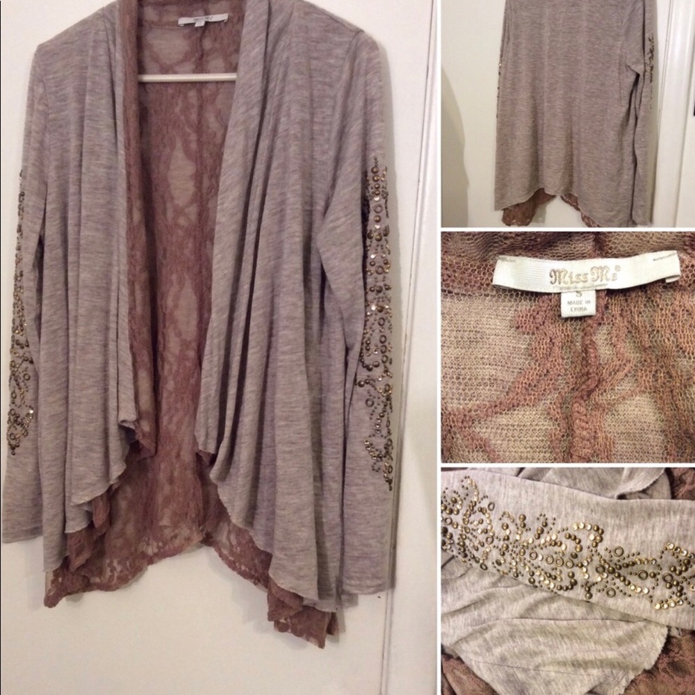 Miss Me mauve/gray lace and stud cardigan